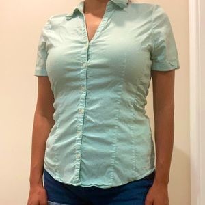 Short sleeve shirt, white&light green stripes. 40